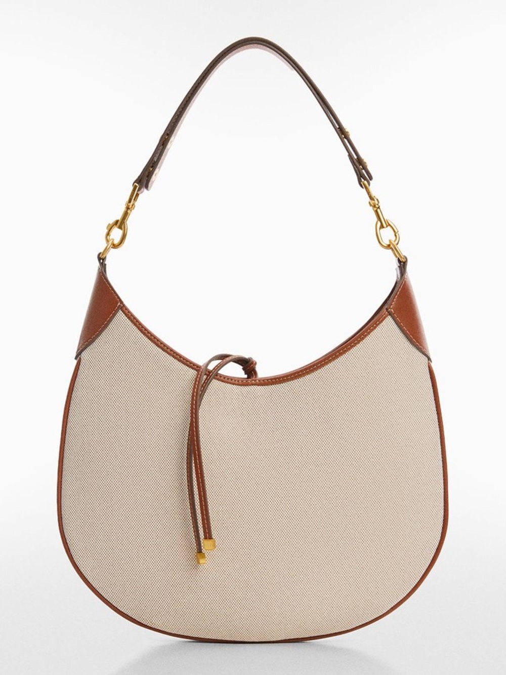 Mango MNG NWOT cognac brown leather Canvas Hobo Shoulder Bag in Beige and Brown